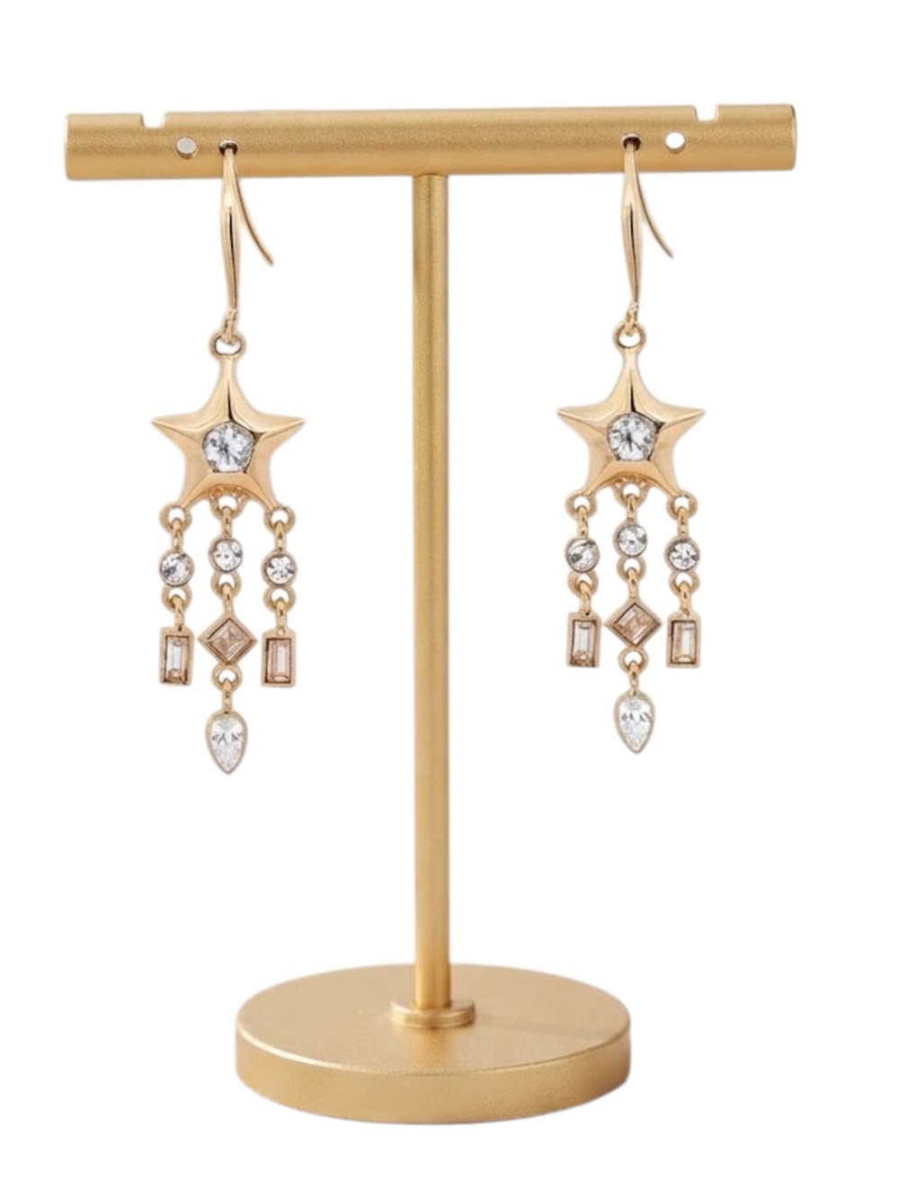 Emberly Gold Tone Glass Stone Star Drop Earrings (NWT)